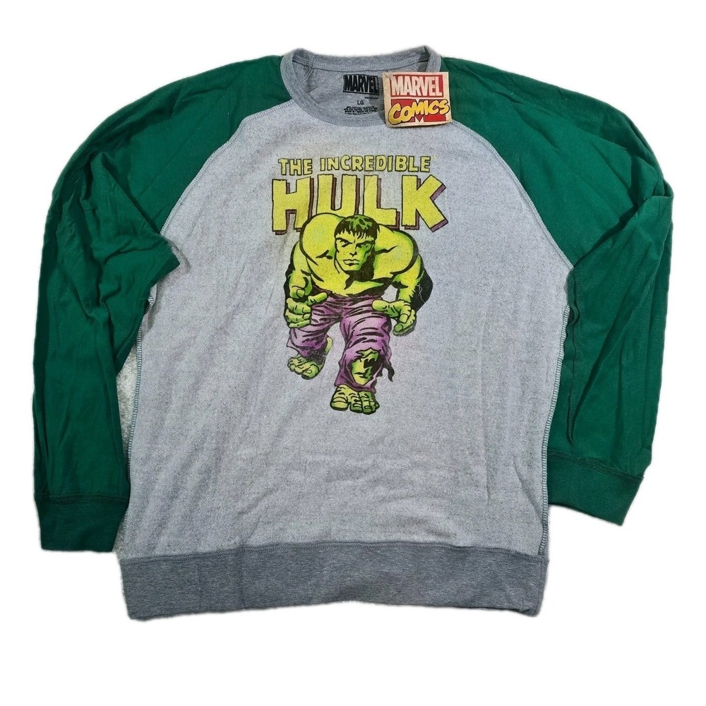 Marvel Comics THE INCREDIBLE HULK Large Sweatshirt Green/Gray Pull Over